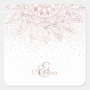Elegant Roos Gouden Stippen Mandala Vierkante Sticker