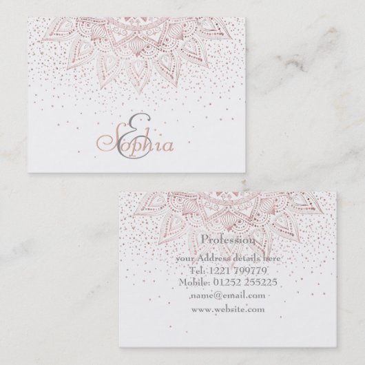 Elegant Roos Gouden Stippen Mandala Visitekaartje (Voorkant / Achterkant)