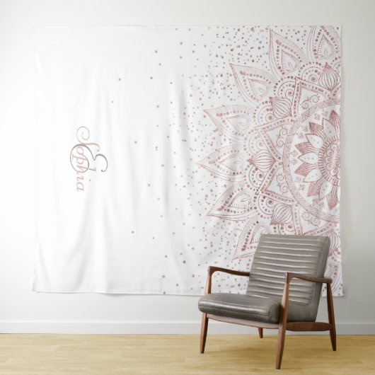 Elegant Roos Gouden Stippen Mandala Wandkleed (In Situ (horizontaal))