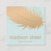 Elegant Roos gouden veer turquoise blauw linnen Vierkante Visitekaartje (Voorkant)