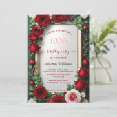 Elegant Roos Gouden Waterverf Bloemen 100e Verjaar Kaart (Staand voorkant)