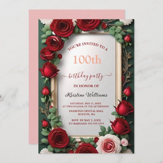 Elegant Roos Gouden Waterverf Bloemen 100e Verjaar Kaart (Voorkant / Achterkant)