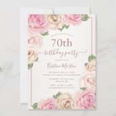 Elegant Roos Gouden Waterverf Bloemen 70ste Verjaa Kaart (Voorkant)