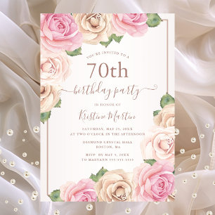Elegant Roos Gouden Waterverf Bloemen 70ste Verjaa Uitnodiging Briefkaart