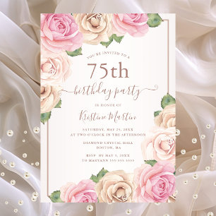 Elegant Roos Gouden Waterverf Bloemen 75ste Verjaa Uitnodiging Briefkaart