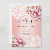 Elegant Roos Gouden Waterverf Bloemen Huwelijk Kaart (Voorkant)