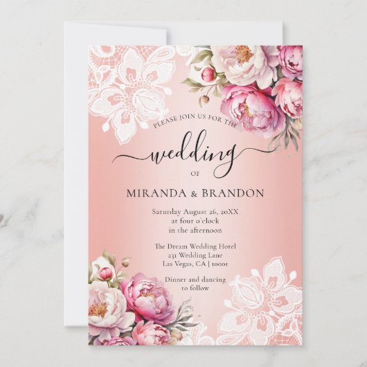 Elegant Roos Gouden Waterverf Bloemen Huwelijk Kaart (Voorkant)