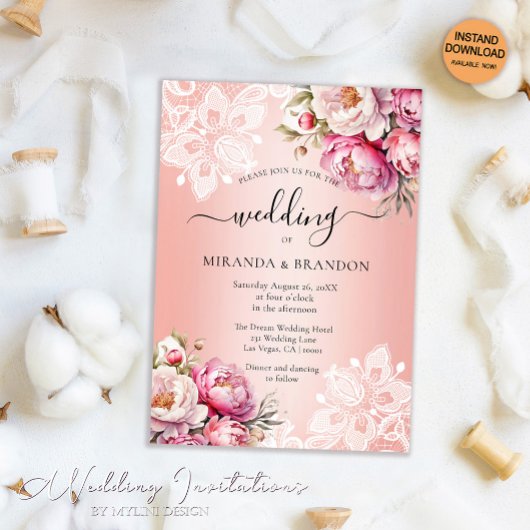 Elegant Roos Gouden Waterverf Bloemen Huwelijk Kaart