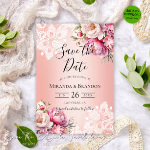 Elegant Roos Gouden Waterverf Bloemen Huwelijk Save The Date