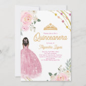 Elegant Roos Gouden Waterverf Bloemen Quinceanera Kaart (Voorkant)