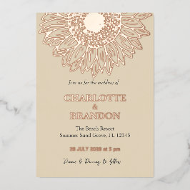 Elegant Roos gouden zonnebloem bruiloft Folie Uitnodiging