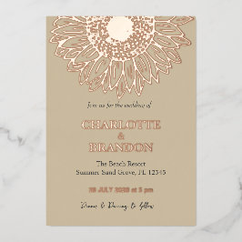Elegant Roos gouden zonnebloem bruiloft Folie Uitnodiging