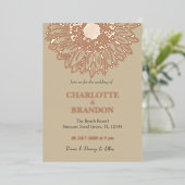Elegant Roos gouden zonnebloem bruiloft Folie Uitnodiging (Staand Voorkant)