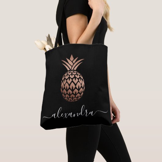 Elegant roos gouden zwarte anananas tote bag (Dichtbij)