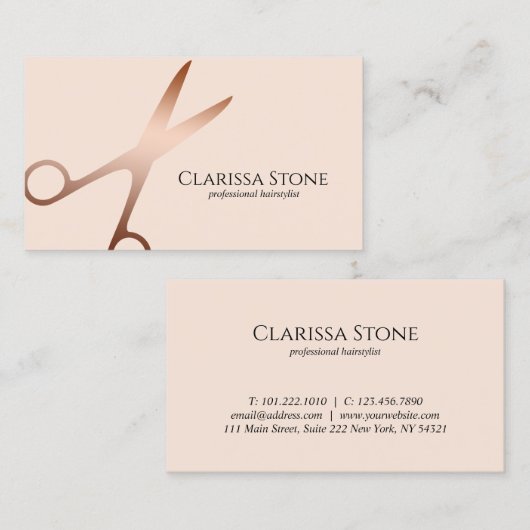 Elegant roos gouden zwarte roze schaar visitekaartje (Voorkant / Achterkant)