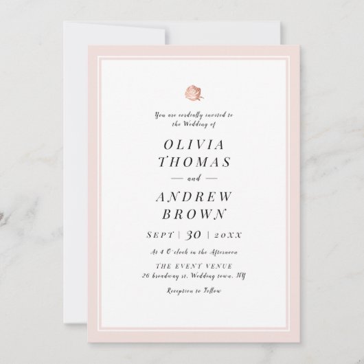 Elegant Roos goudflorale minimalistische bruiloft Kaart (Voorkant)