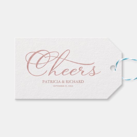 Elegant Roos Goudfolie Cheers Wijnfles Labels Cadeaulabel (Voorkant (Horizontaal))