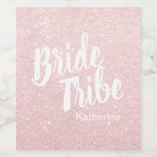 Elegant  roos goudglitter bruidtribe wijn etiket (Enkel label)