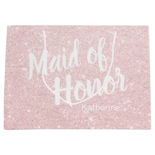 Elegant  roos goudglitter-dienstmeisje groot cadeauzakje (Voorkant)