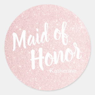 Elegant  roos goudglitter-dienstmeisje ronde sticker