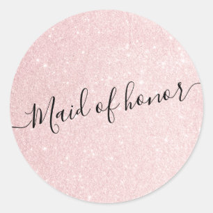 Elegant  roos goudglitter-dienstmeisje ronde sticker