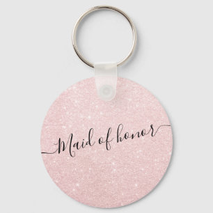 Elegant  roos goudglitter-dienstmeisje sleutelhanger