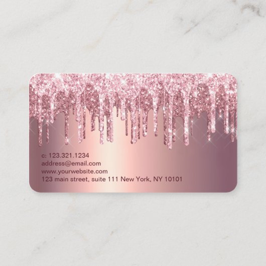 Elegant roos goudglitter drijft zweetjes en bouten visitekaartje (Achterkant)