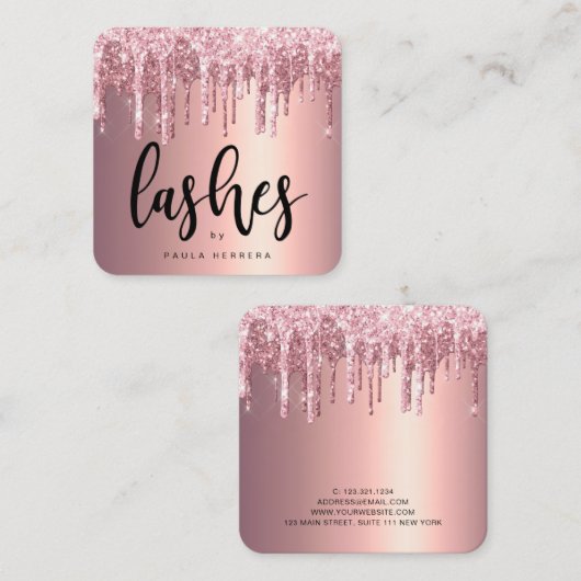 Elegant roos goudglitter drijft zweetjes vierkante visitekaartje (Voorkant / Achterkant)