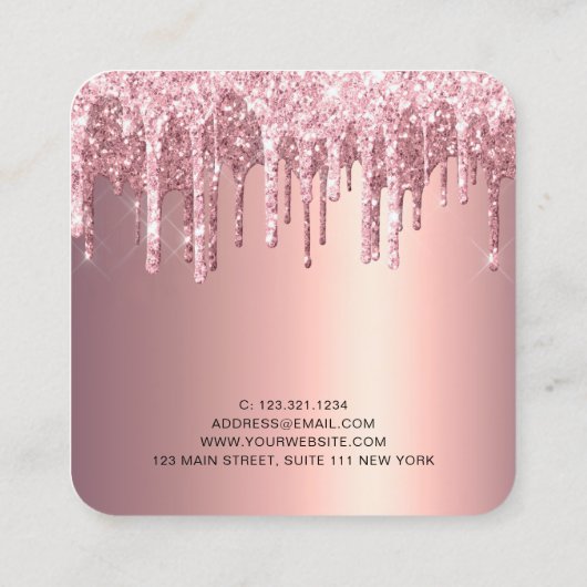 Elegant roos goudglitter drijft zweetjes vierkante visitekaartje (Achterkant)