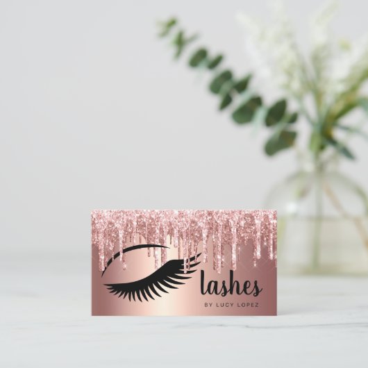 Elegant roos goudglitter drijft zweetjes visitekaartje (Staand voorkant)