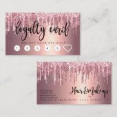 Elegant roos goudglitter drip haar make-up klantenkaartje (Voorkant / Achterkant)