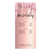 Elegant roos goudglitter drip haar make-up reclamekaart (Achterkant)