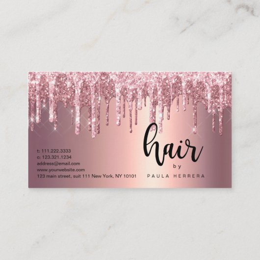 Elegant roos goudglitter drip haar stylist afsprakenkaartje (Achterkant)