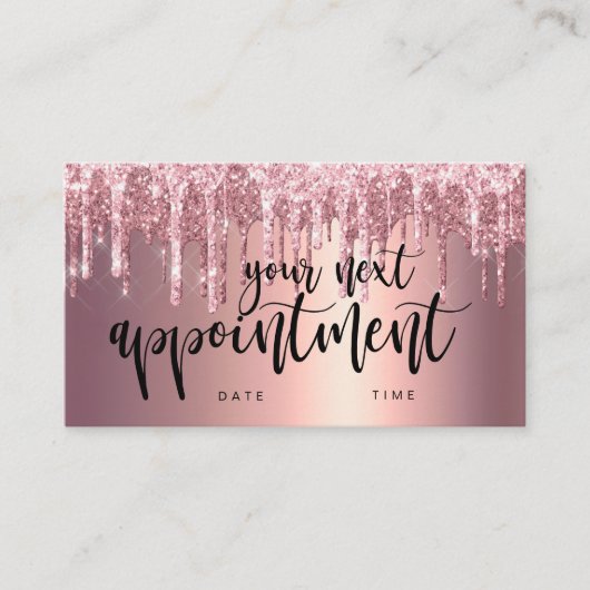 Elegant roos goudglitter drip haar stylist afsprakenkaartje (Voorkant)