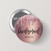 Elegant roos goudglitter druppelt bruidsmeisje ronde button 5,7 cm (Voorkant /achterkant)