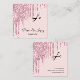 Elegant roos goudglitter druppelt haarstylist vierkante visitekaartje