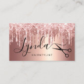 Elegant roos goudglitter druppelt haarstylist visitekaartje (Voorkant)