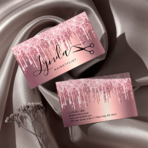 Elegant roos goudglitter druppelt haarstylist visitekaartje
