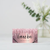 Elegant roos goudglitter druppelt haarstylist visitekaartje (Staand voorkant)
