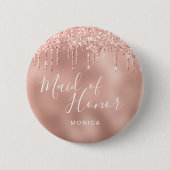 Elegant roos goudglitter druppelt op eerwets ronde button 5,7 cm (Voorkant)