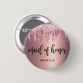 Elegant roos goudglitter druppelt op eerwets ronde button 5,7 cm (Voorkant /achterkant)