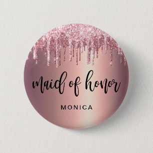 Elegant roos goudglitter druppelt op eerwets ronde button 5,7 cm