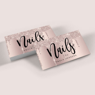 Elegant roos goudglitter druppelt spijkers visitekaartje