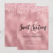 Elegant roos goudglitter druppelt zoet zestien kaart (Voorkant / Achterkant)