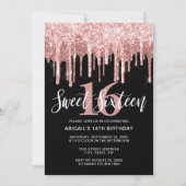 Elegant roos goudglitter druppelt zoet zestien kaart (Voorkant)