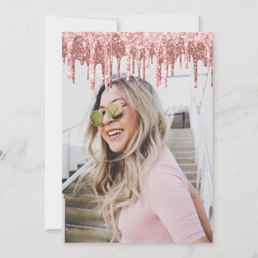 Elegant roos goudglitter druppelt zoet zestien kaart (Achterkant)