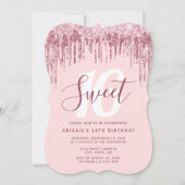 Elegant roos goudglitter druppelt zoet zestien kaart (Voorkant)