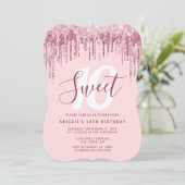 Elegant roos goudglitter druppelt zoet zestien kaart (Staand voorkant)