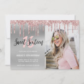 Elegant roos goudglitter druppelt zoet zestien kaart (Voorkant)