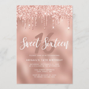 Elegant roos goudglitter druppelt zoet zestien kaart